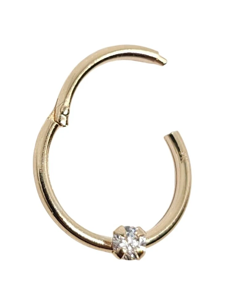 Anillo de nariz de oro de 9 quilates 2 mm circonita cúbica aro con bisagras Daith Tragus tabique hélice joyería Foto 2 de 4