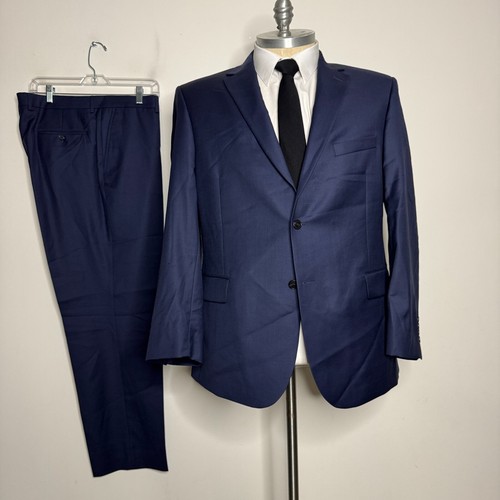 Jos A Bank Herren Anzug 48R Blau Einfarbig Wolle Zweiteiler Hose 38W Tailored Fit