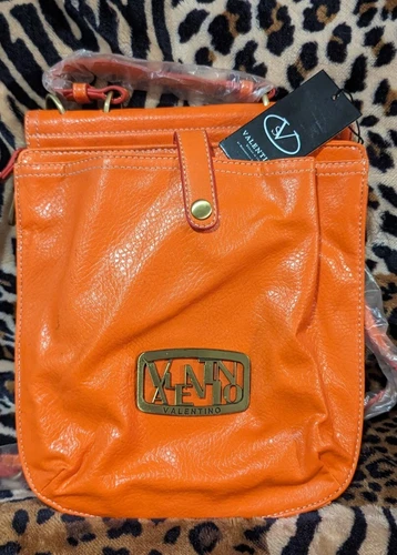 $89 new tags VALENTINO SERENDIPITY LEATHER Crossbody ORANGE Purse #652
