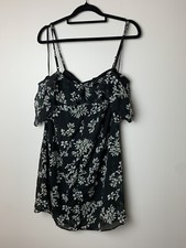 Boohoo Womens Shift Dress Size 14 Black W/White Floral Print