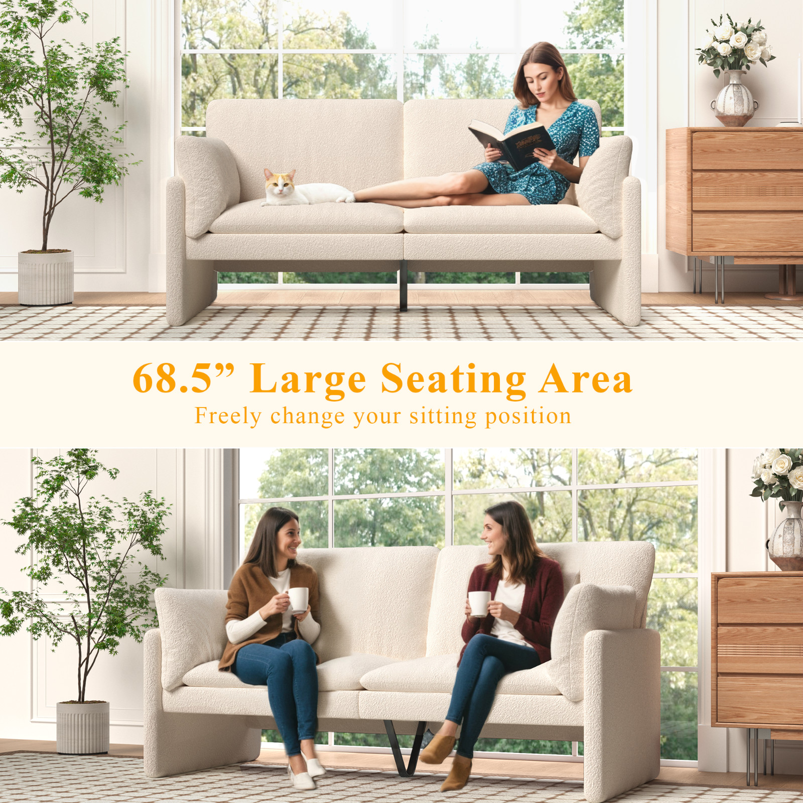 Danrelax Faux Leather/Teddy Velvet Loveseat, 68", Quick Assembly, Small Spaces