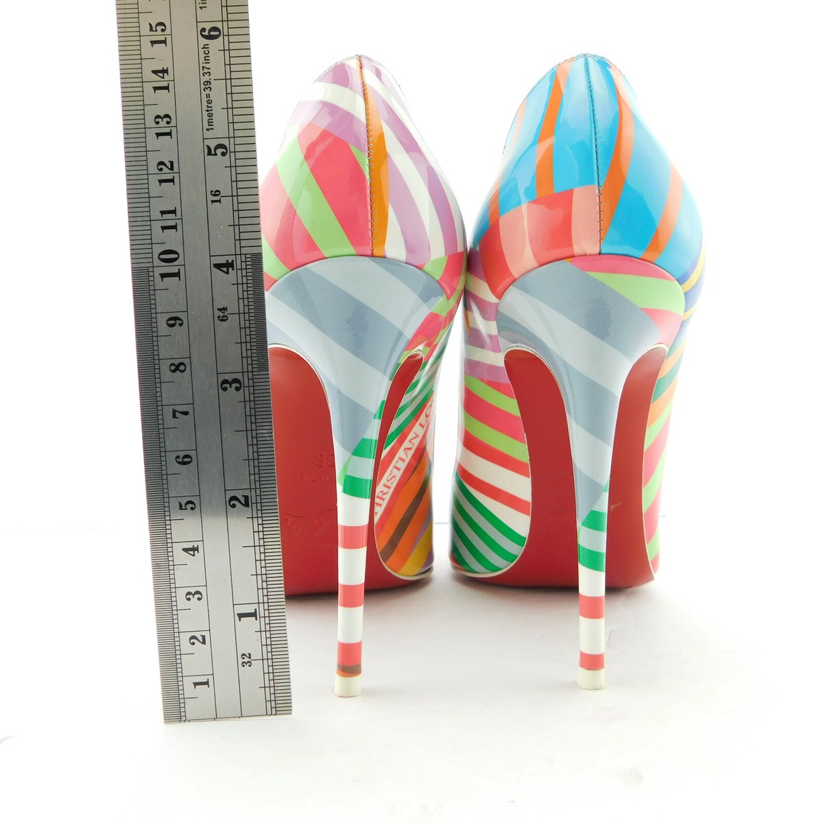 Christian Louboutin ストライプハイヒール 37 1/2 CHRISTIAN LOUBOUTIN Size 6 HOT CHICK Striped Heels Pumps