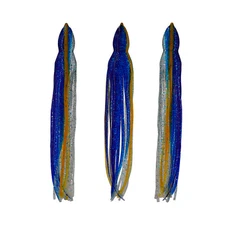 5.5" to 8.5" Octopus Hoochie Squid Skirt - Blue Clear & Yellow Stripe - 3 Pack