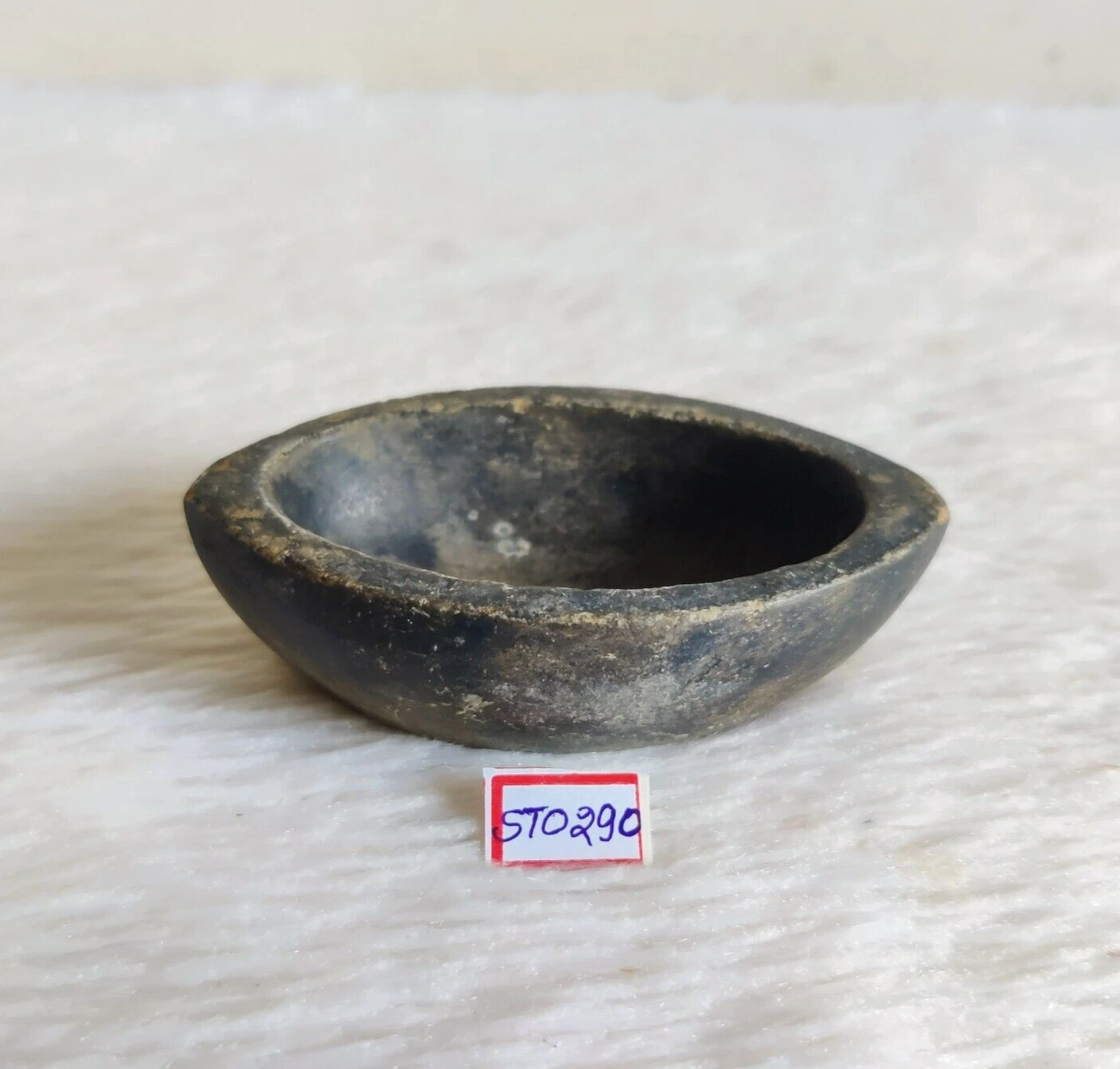Vintage Primitive Handmade Black Stone Mortar Decorative Collectible STO290