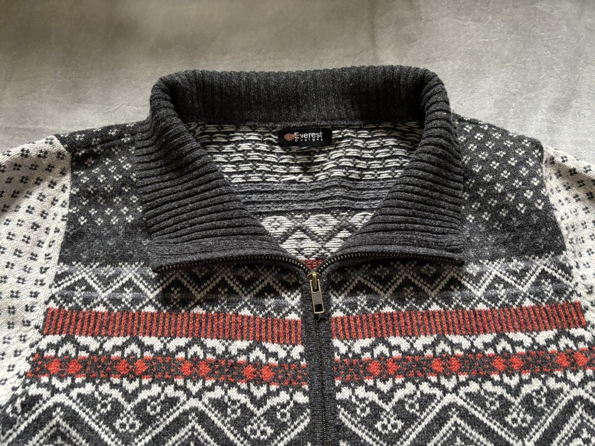 Everest Designs Nepal 100% Lambs Wool Knitted Full Zip Up Jacket