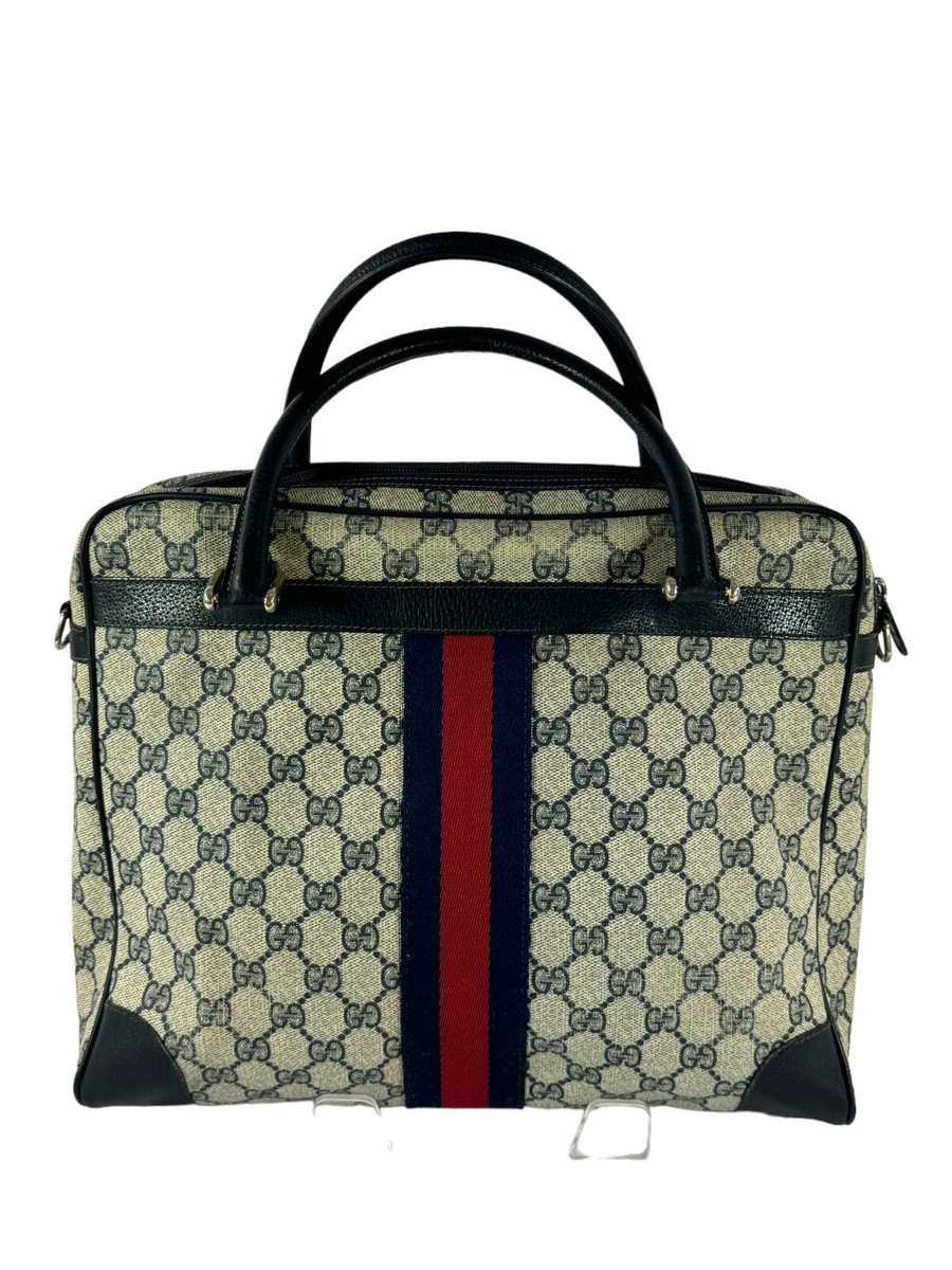 GUCCI Navy Blue GG Canvas Leather Sherry Line Accessory Collection
