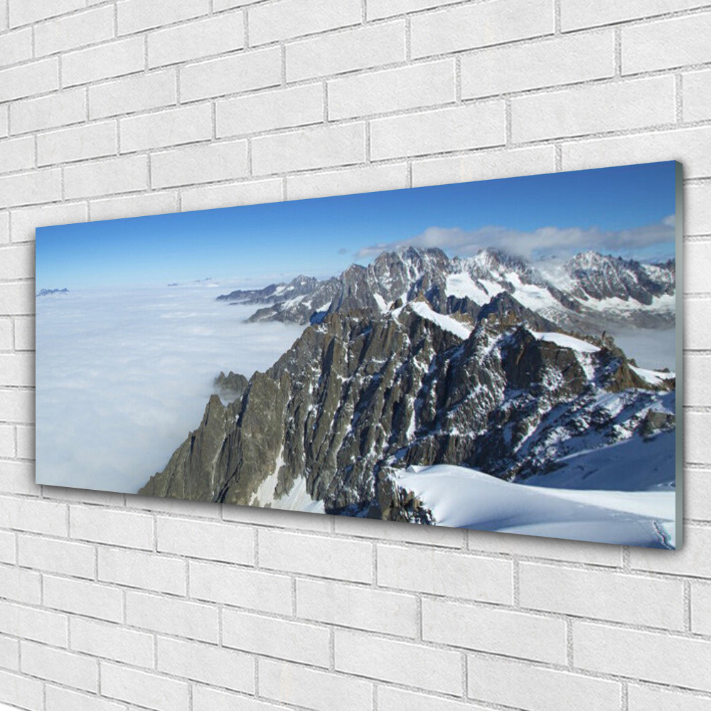 Paysage montagne brouillard en tableau acrylique pour agrandir une pièce