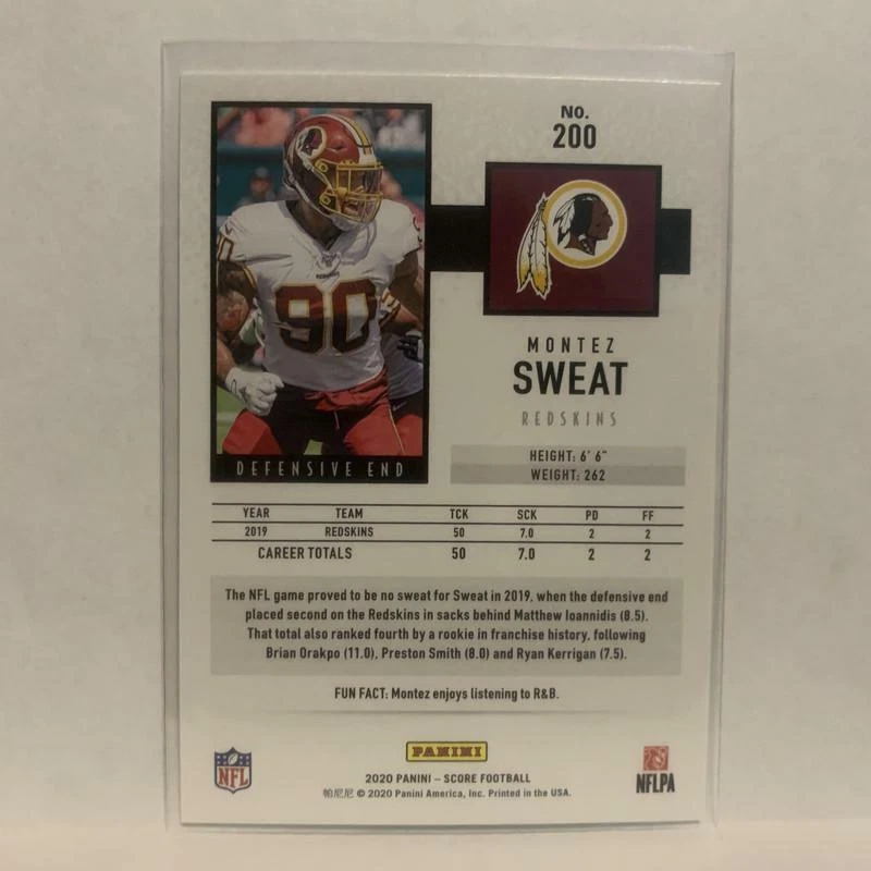 #200 Montez Sweat Washington RedSkins 2020 Score Football Card LX - Image 2 of 2