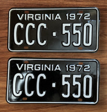 EXC VIRGINIA " CCC 550 " TRIPLE C 1972 MATCHING PAIR PASS LICENSE PLATE PLATES