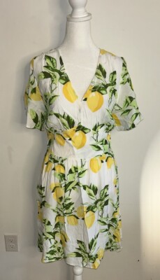 Loft Lemon Print Dress Women s Size 8