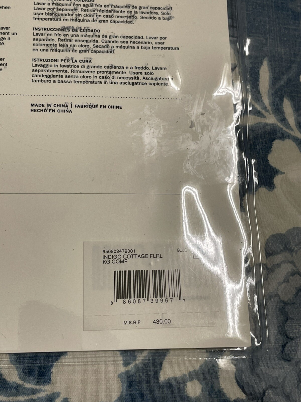 Ralph Lauren King Comforter Indigo Cottage Blue Cotton Percale Floral