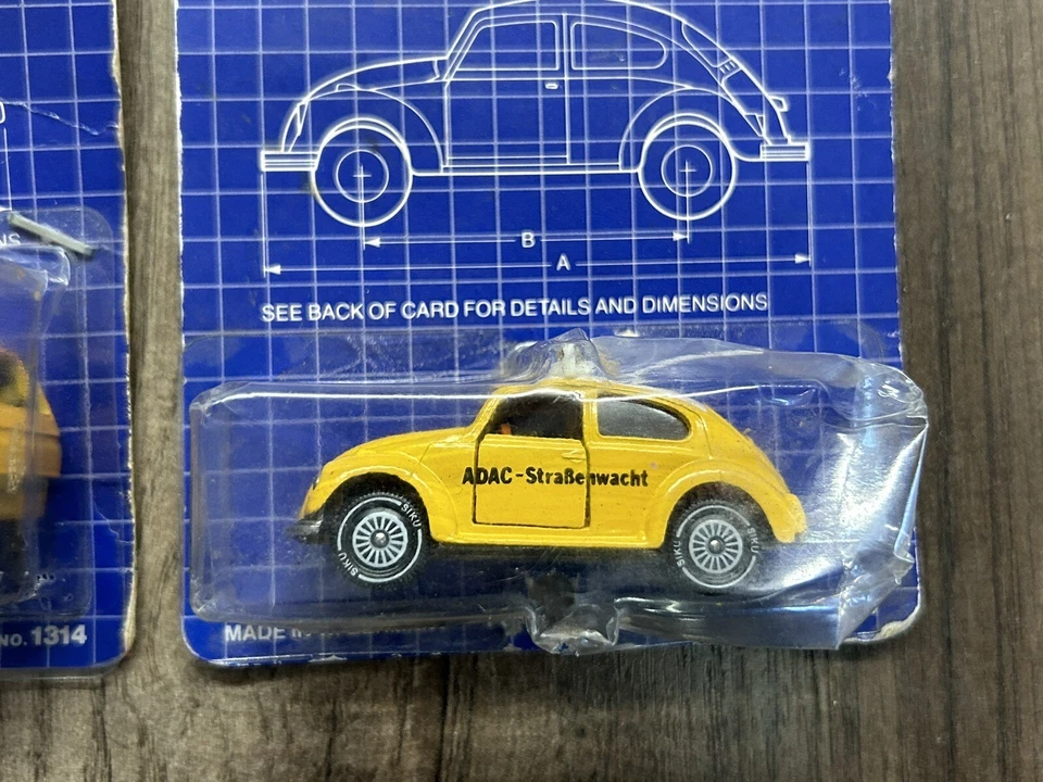 Lote de 2 Siku Eurobuilt Amarillo VW Bug Bus - 1314, 1324 - Radio TV Auto Club Car  Foto 3 de 4