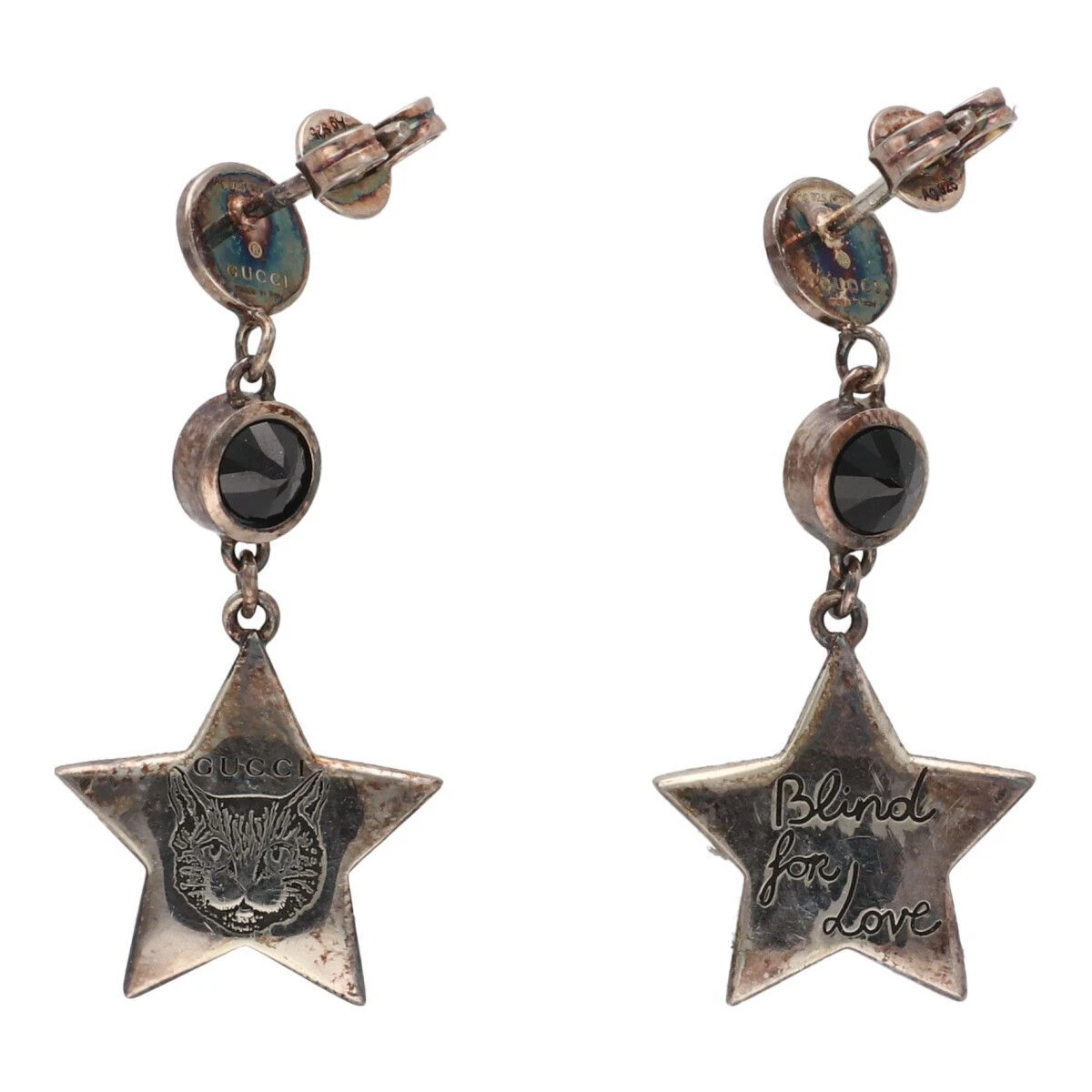 Boucles d'oreilles goutte GUCCI aveugles pour amour chat étoile argent noir accessoires pour femmes 