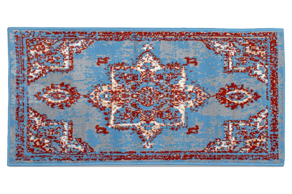 Distressed Bohemian Runner 2'x8', Light Blue, Transitional Moroccan Rug - 512 - Image 4 of 4