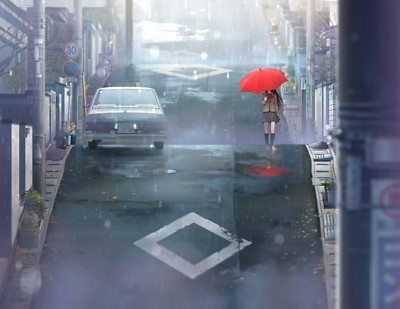 Anime girls aozaki aoko umbrella schoolgirl rain street playmat gaming mat