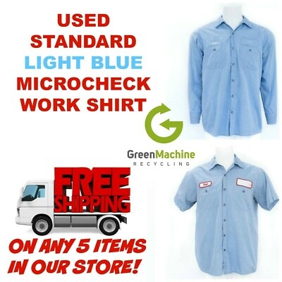 #ad Used Work Shirts Cintas Redkap Unifirst Gamp;K Light Blue Microcheck $6.99