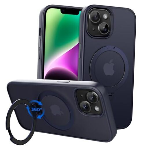 Magnetic Case for iPhone 13/14 6.1 inch with 360° Rotatable Ring Navy blue