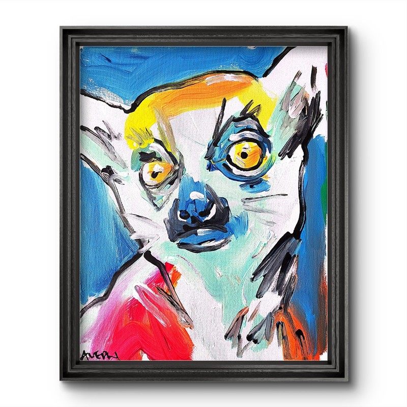 Original Abstract Lemur Painting Canvas Neo Expressionist Fine Art Decor 11x14
