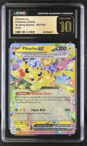 CGC 10 PRISTINE Pikachu ex 057/191 Holo Surging Sparks SSP Pokemon Card