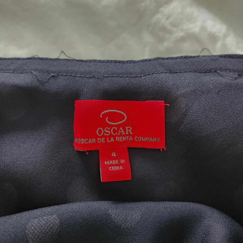 Falda De Colección Oscar de la Renta Seda Azul Marino Lunares Talla 4 LEER Foto 2 de 4