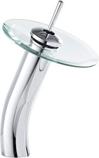 Bathroom Vessel Faucet Waterfall Glass Spout Solid Brass Bath Lavatory Vessel