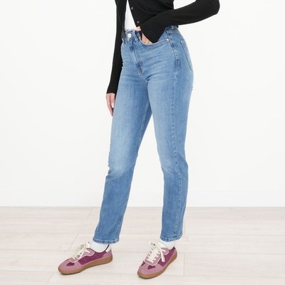 Womens M&S Sienna Jean Straight Leg Mid Rise Stretch Light Denim Dark Indigo