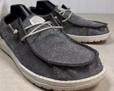 Hey Dude Wendy Metallic Sparkle Charcoal Women  s Loafers Sz 9 Grey Glitter Shoes