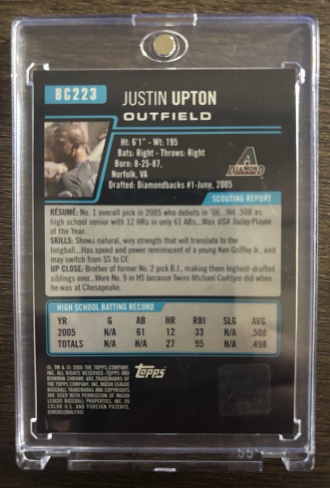 Justin Upton Auto 1st Bowman Rookie Topps Cromo Raro Casi Nuevo/Como Nuevo!! 🔥 Foto 2 de 2