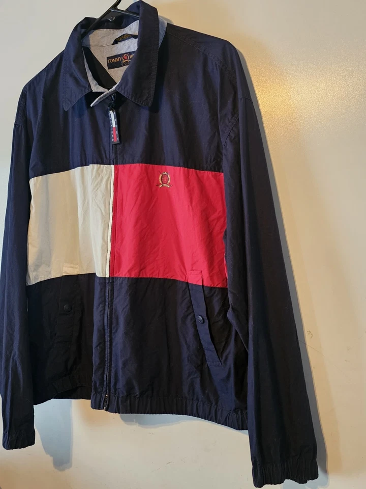 Chaqueta cortavientos vintage de los años 90 icónica Tommy Hilfiger bloque de color talla M Foto 3 de 4