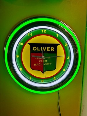 Oliver Farm Tractor Garage Man Cave Store Green Neon Style Retro LED Clock Sign