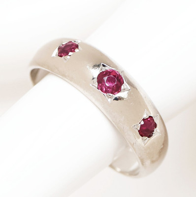 Bandring 18 Karat 750 Gold Weißgold 3 Rubine 6,21 g Herrenring Damenring Gr. 64