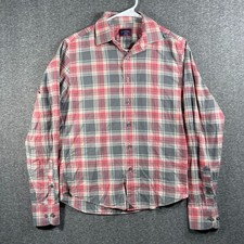 Untuckit Shirt Mens X Small Red Grey Plaid Jadot Button Up LS Slim Fit Cotton