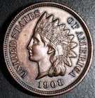 1908 INDIAN HEAD CENT - With LIBERTY & 4 DIAMONDS - AU UNC