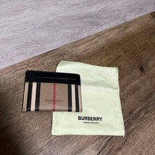 Burberry Check Logo Card Holder Beige Black Leather Pass Case