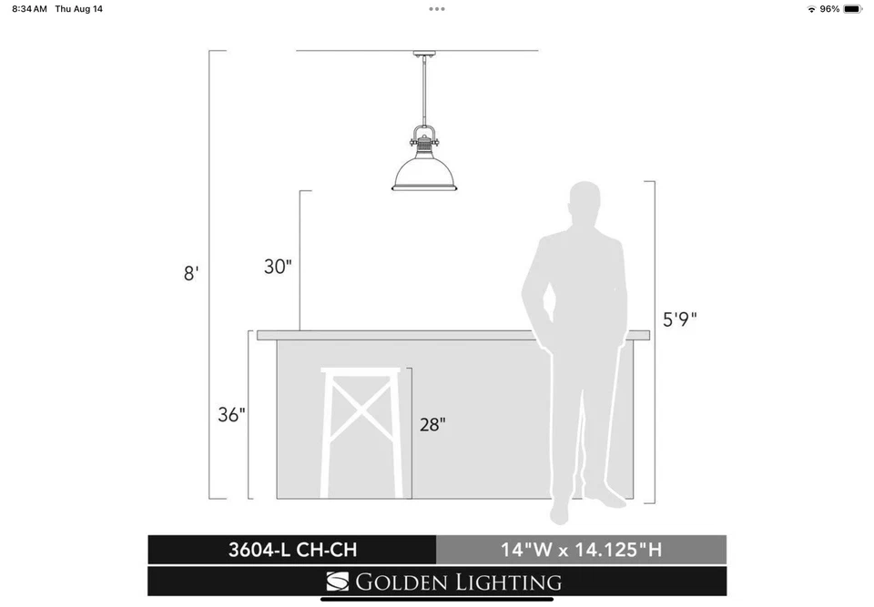 Pingente Golden Lighting Duncan 1 luz cromada com haste 3604-L CH-CH - Imagem 3 de 3