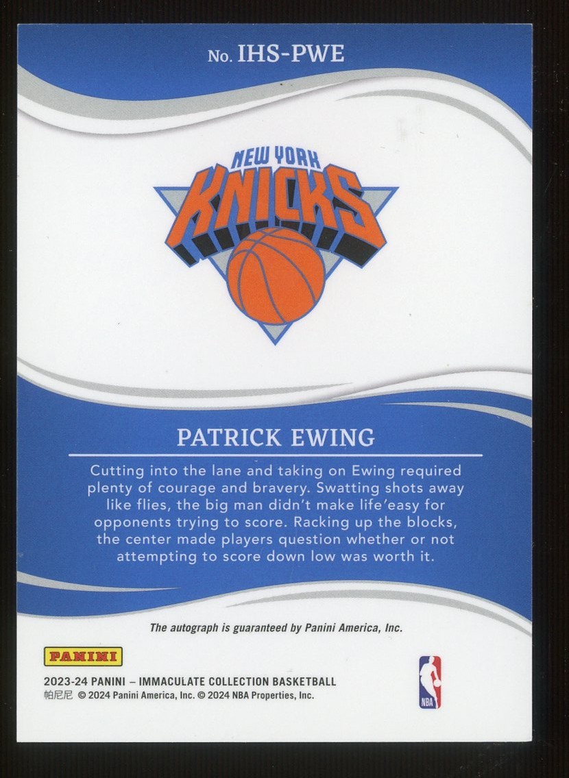 Patrick Ewing KNICKS Signed Auto 2023 Panini Immaculate Heralded Card 41/49 view 2