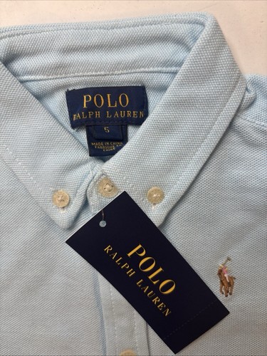 Polo Ralph Lauren Girls Collared Blue White Long Sleeves Size 5 NWT - Picture 9 of 10