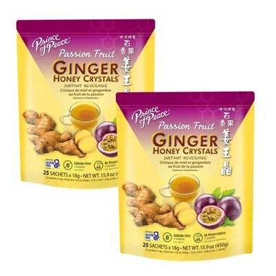 Instant Passion Fruit Ginger Honey Crystals, 25 Sachets Each Pack (2 Packs)