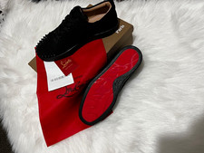 Christian Louboutin Men  s Black Suede Spike Low-Top Sneakers Red Sole 9.5