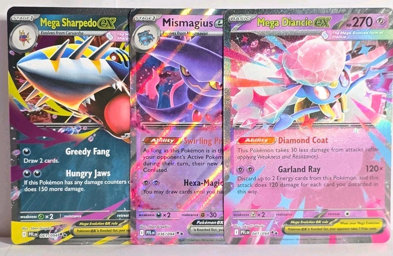 Mega Sharpedo Mega Diance & Mismagius Holo EX Lot Phantasmal Flames Pokemon TCG 
