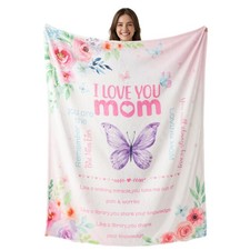 Mom Throw Blankets Anniversary Birthday Gift for Moms from Daughter Son, I Lo...