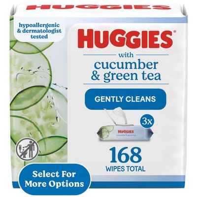 Huggies Scented Wipes with Cucumber &Green Tea,3 Flip-Top Packs, 168 Total Count
