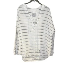 Rails Lily Positano Stripe Linen Tunic Top Size S White Blue Stripes Flowy