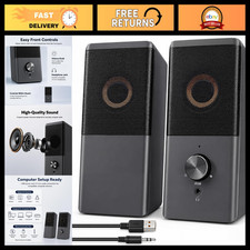 USB Powered Computer Speakers, 3.5mm AUX Stereo Sound for Desktop & Laptop