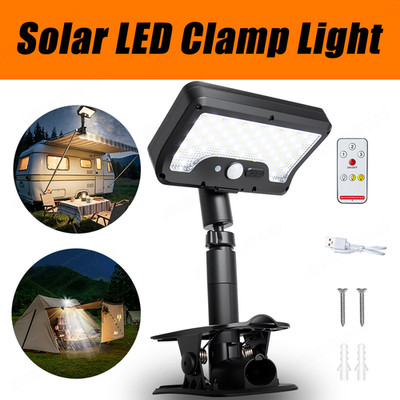 Versatile Solar Clip Lamp, USB+Solar Charge, 3 Light Modes, Remote Control