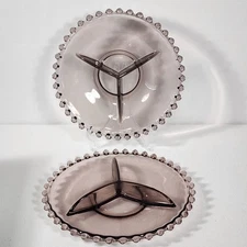 2 Bohemia Crystal Crystalex Divided Dish Plate Server Amethyst Candlewick Ball