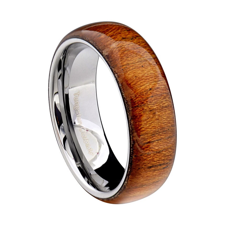 Alianza de boda de carburo de tungsteno de 8 mm para hombres y mujeres anillo regalo de Navidad cúpula de madera de koa Foto 2 de 4