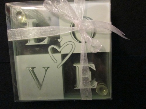 "LOVE" Glass Coasters, Set of 4, New - Picture 2 of 2