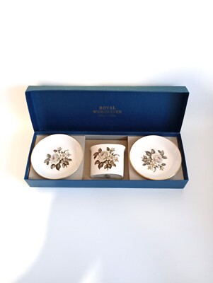 ROYAL WORCESTER Bone China Porzellan Set 3 Deko Teller Vase Vintage Geschenk