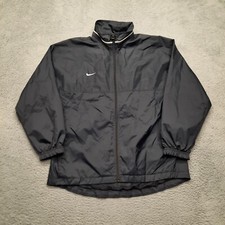 VINTAGE 90s Nike Women Jacket Windbreaker Size XL Black White Full Zip Team Tag